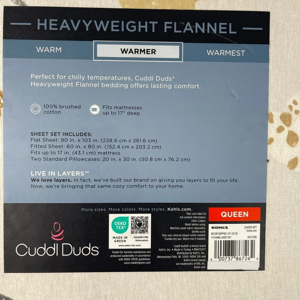 Cuddl Duds Queen Sheet Set Heavyweight Flannel Dog Toss Print 100% Cotton NEW